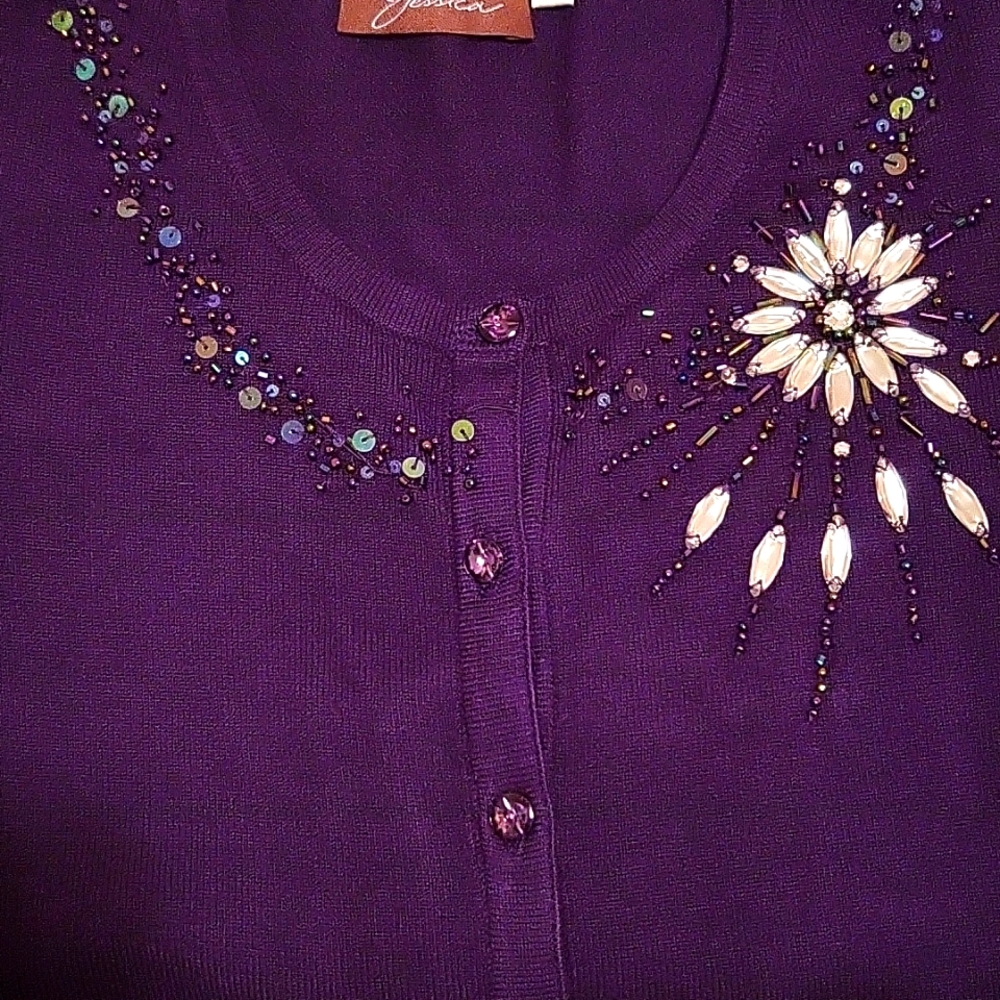 Deep Purple Sparkly Beaded Cardigan, M/L* - Picture 11 of 12
